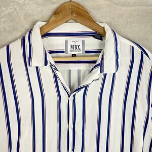 MBX Caban Collection Men's Short Sleeve Striped XL Rayon Shirt Preppy Stretch